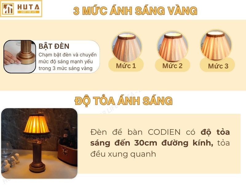 Thông số kỹ thuật đèn bàn trang trí nhà hàng mã CODIEN