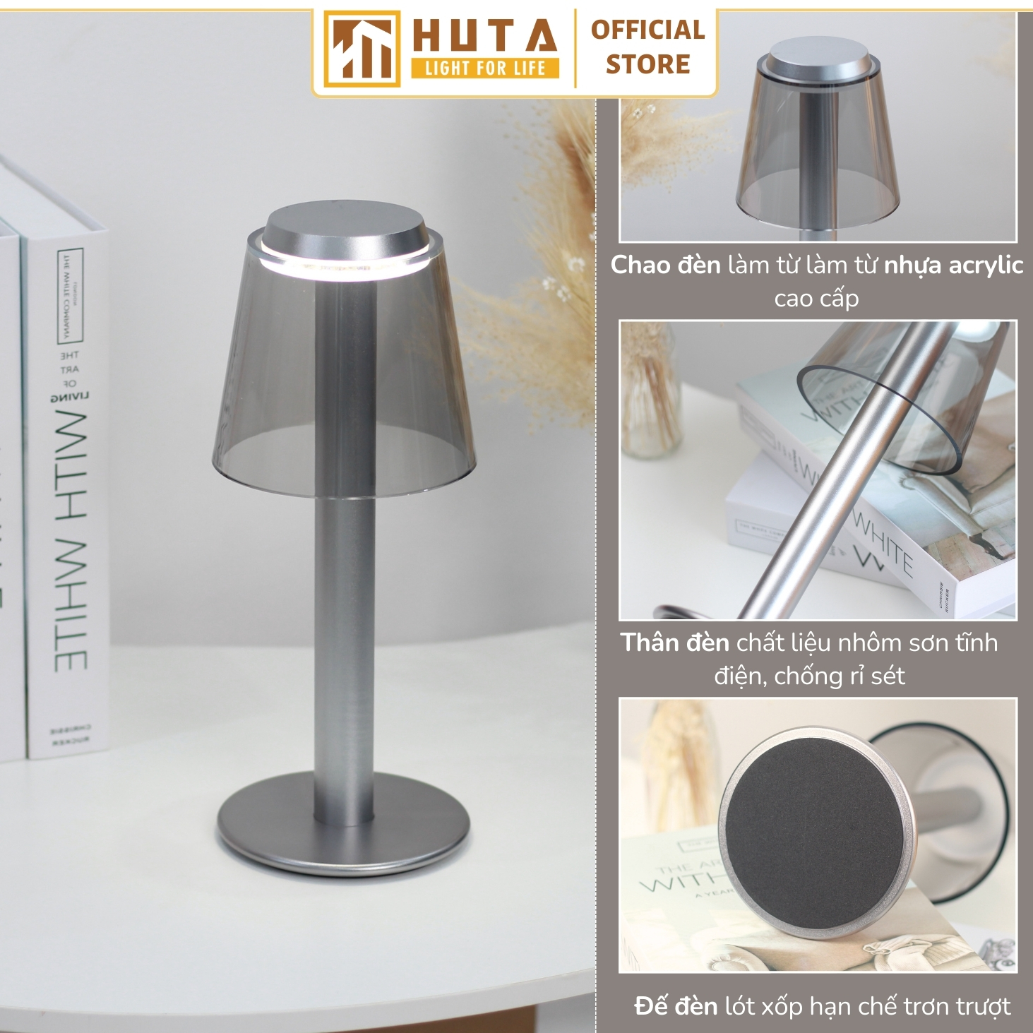 Đèn bàn decor tích điện HUTA Light For Life mã RESBED4