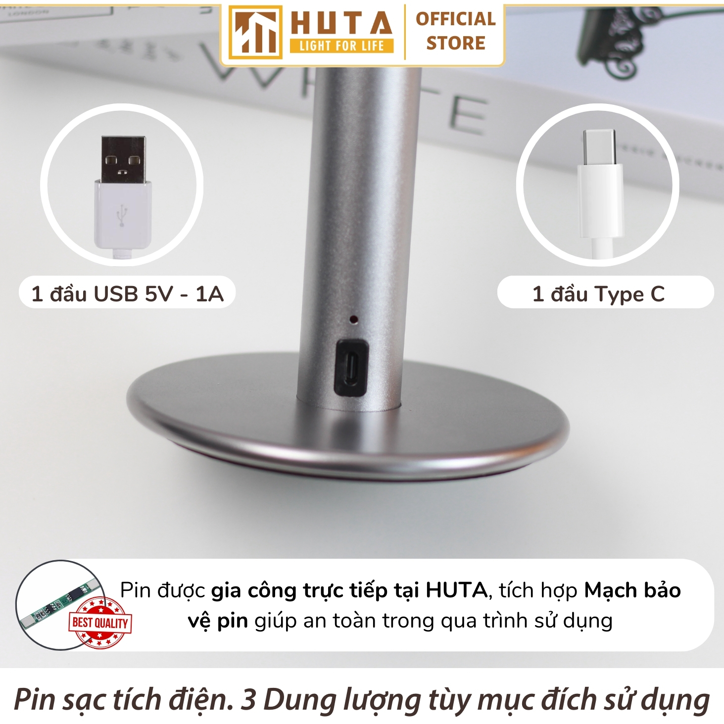 Đèn bàn decor tích điện HUTA Light For Life mã RESBED4