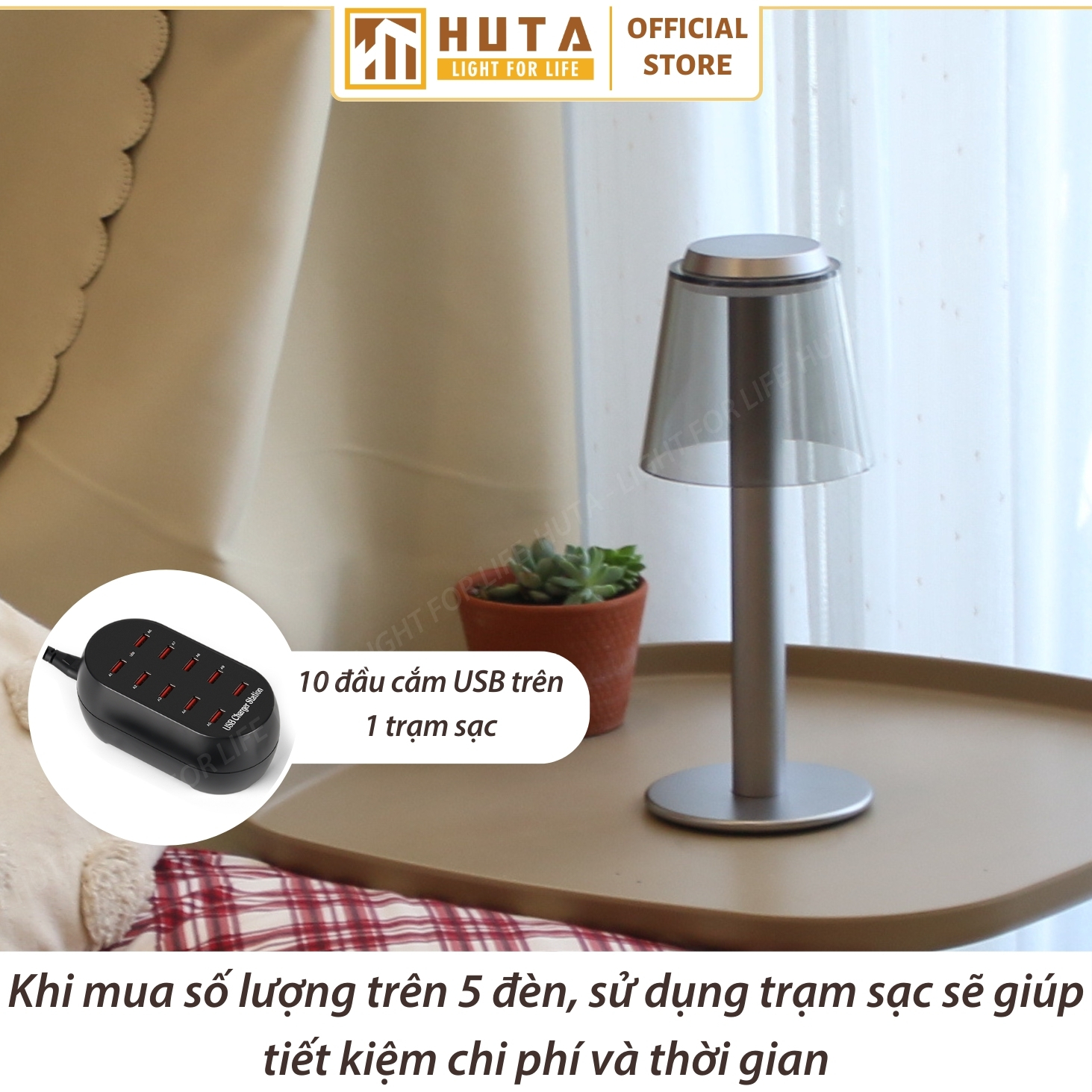 Đèn bàn decor tích điện HUTA Light For Life mã RESBED4