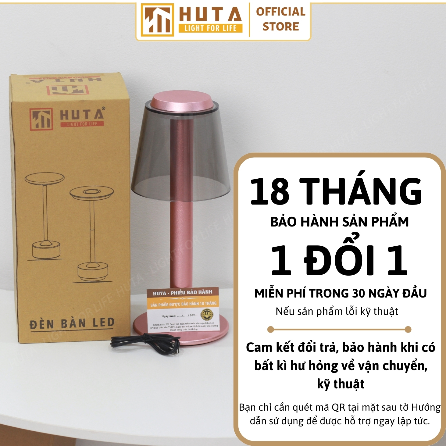 Đèn bàn decor tích điện HUTA Light For Life mã RESBED4