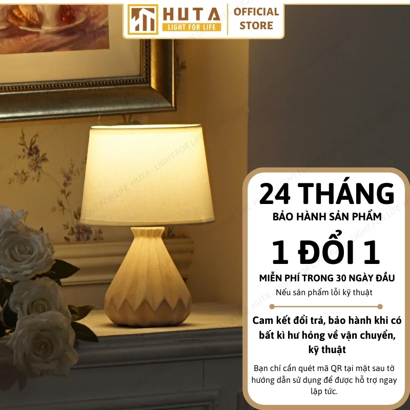 Đèn Ngủ Để Bàn Decor Khách Sạn HUTA Light For Life Phong Cách Tối Giản Sang Trọng Thân Gốm Sứ Mã S13