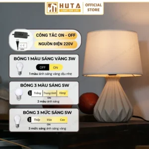 Đèn Ngủ Để Bàn Decor Khách Sạn HUTA Light For Life Phong Cách Tối Giản Sang Trọng Thân Gốm Sứ Mã S13