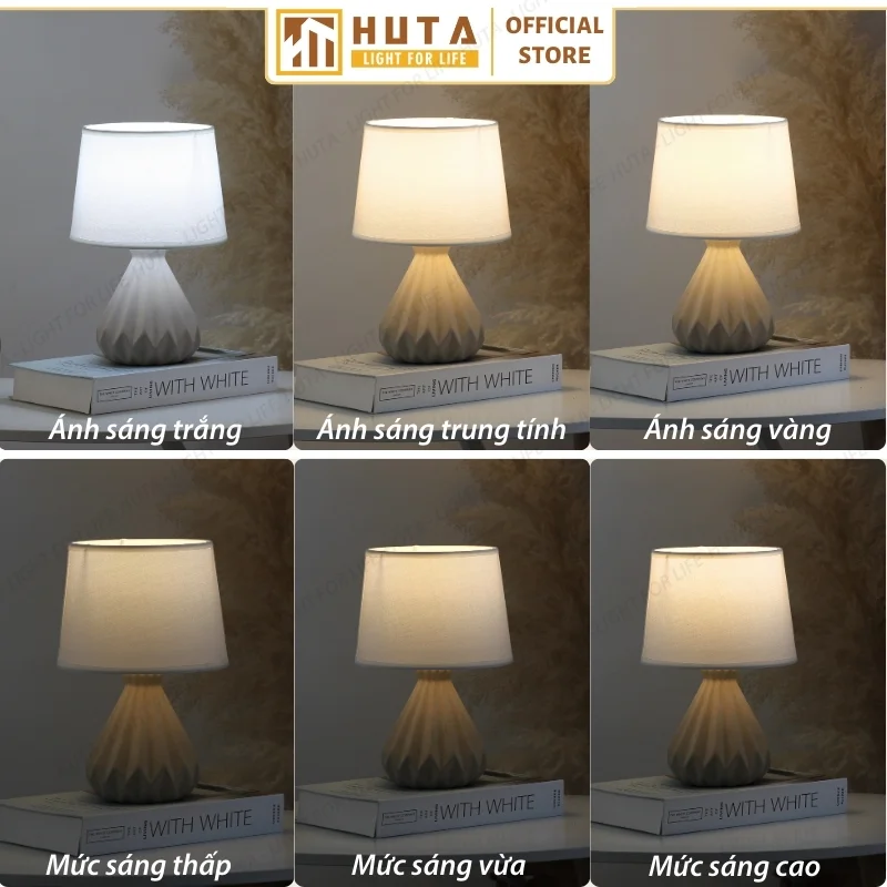Đèn Ngủ Để Bàn Decor Khách Sạn HUTA Light For Life Phong Cách Tối Giản Sang Trọng Thân Gốm Sứ Mã S13