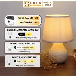 Đèn Ngủ Để Bàn Decor Khách Sạn HUTA Light For Life Phong Cách Tối Giản Thân Gốm Sứ Mã S1