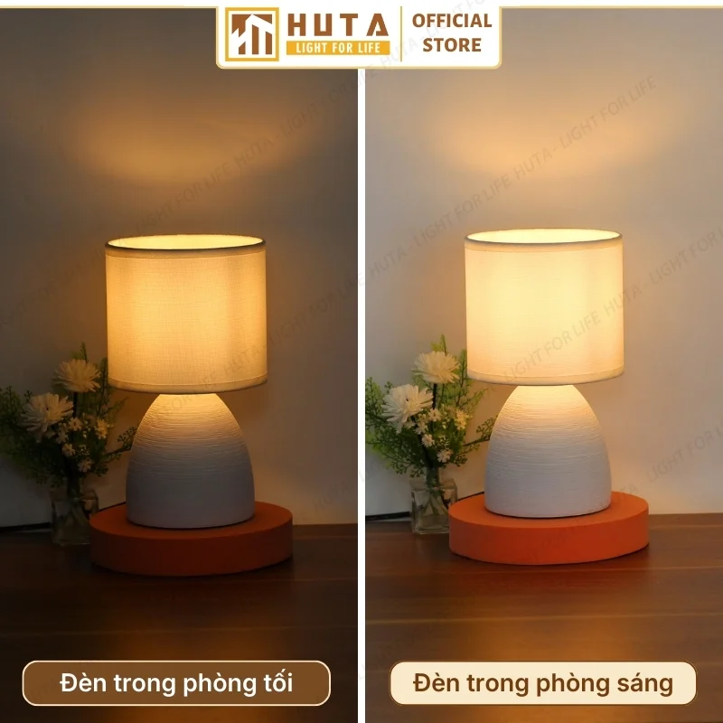 Đèn Ngủ Để Bàn Decor Khách Sạn HUTA Light For Life Phong Cách Tối Giản Thân Gốm Sứ Mã S2