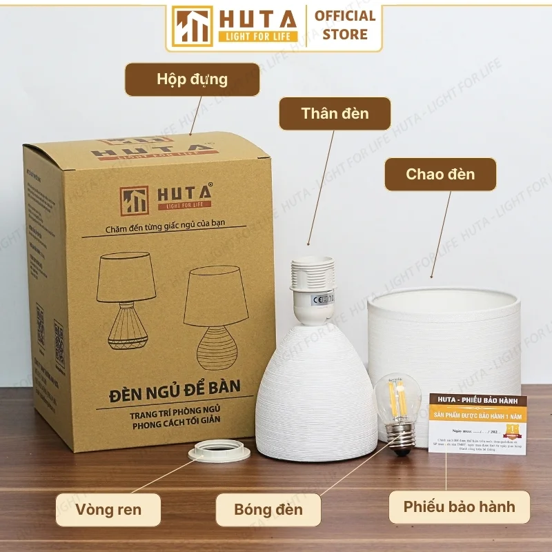 Đèn Ngủ Để Bàn Decor Khách Sạn HUTA Light For Life Phong Cách Tối Giản Thân Gốm Sứ Mã S2