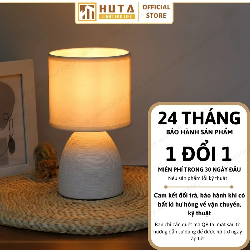 Đèn Ngủ Để Bàn Decor Khách Sạn HUTA Light For Life Phong Cách Tối Giản Thân Gốm Sứ Mã S2