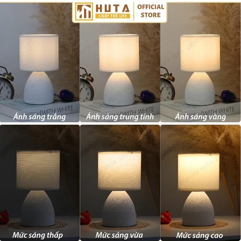 Đèn Ngủ Để Bàn Decor Khách Sạn HUTA Light For Life Phong Cách Tối Giản Thân Gốm Sứ Mã S2