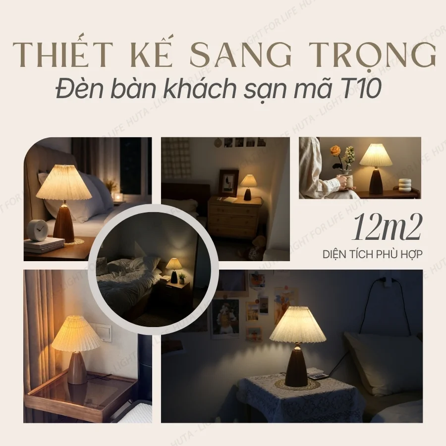 Ứng dụng của đèn ngủ để bàn khách sạn thân kim loại mã T10 và phong cách không gian