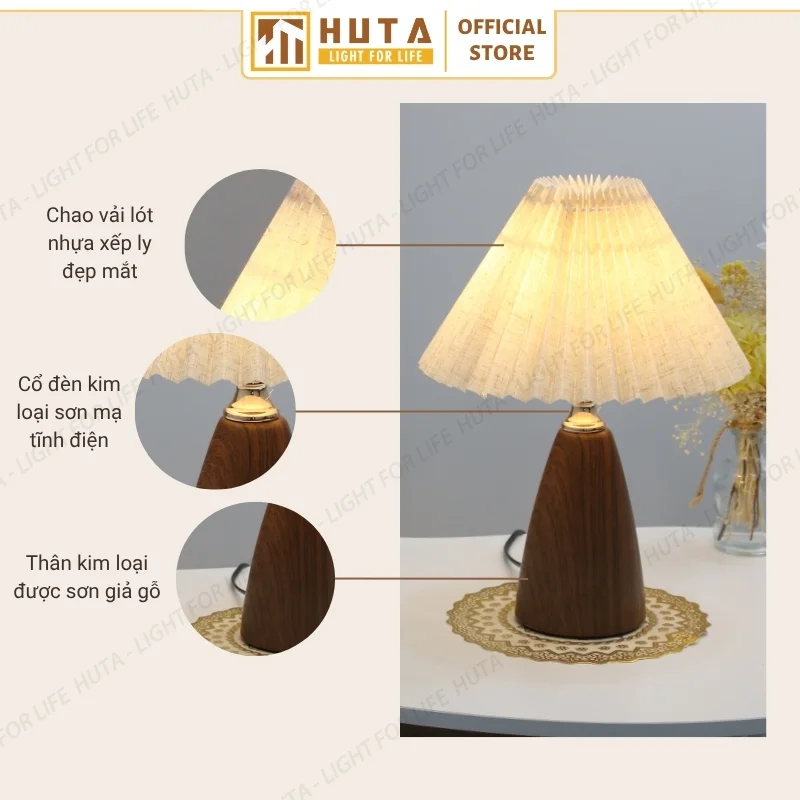 Đèn Ngủ Để Bàn Decor Khách Sạn, Tab Đầu Giường HUTA Light For Life Thân Kim Loại Mã T10