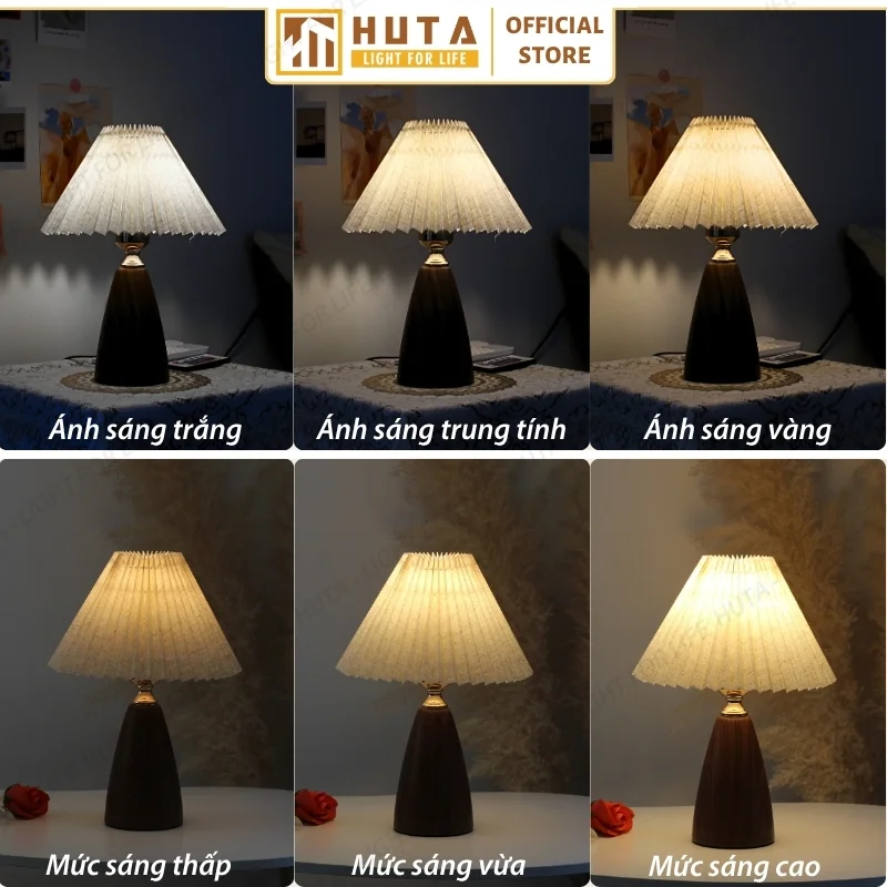 Đèn Ngủ Để Bàn Decor Khách Sạn, Tab Đầu Giường HUTA Light For Life Thân Kim Loại Mã T10