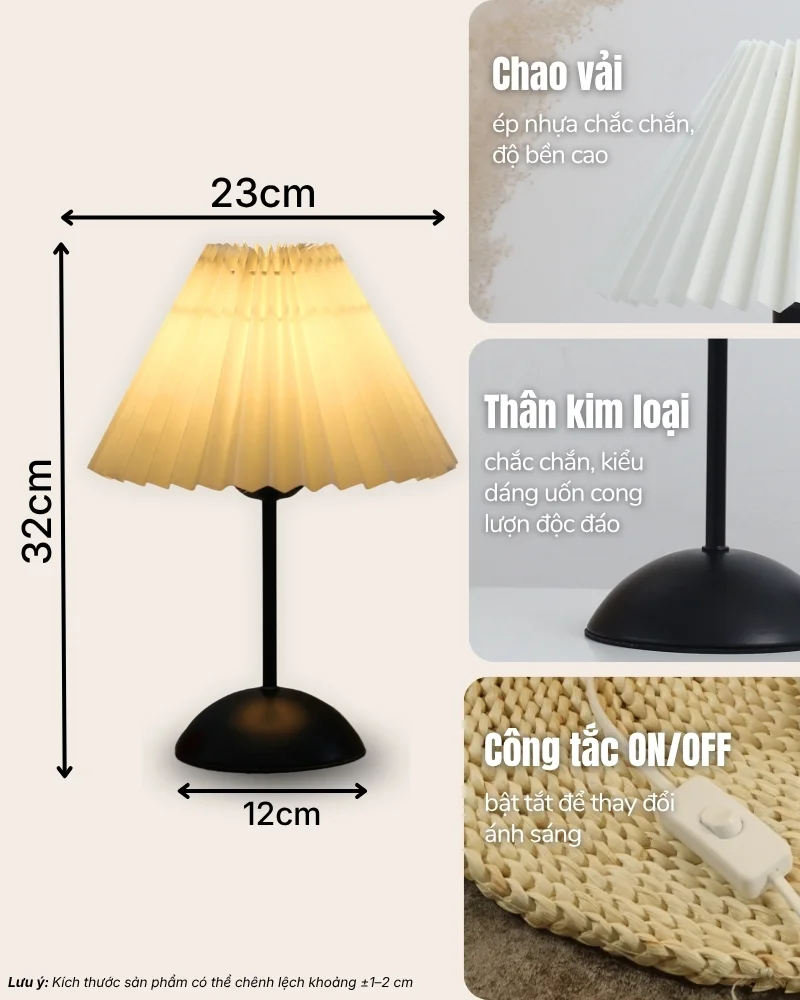 Thông số kỹ thuật chi tiết đèn ngủ để bàn thân kim loại mã T13