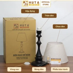 Đèn Ngủ Để Bàn Decor Khách Sạn, Tab Đầu Giường HUTA Light For Life Thân Kim Loại Mã T2