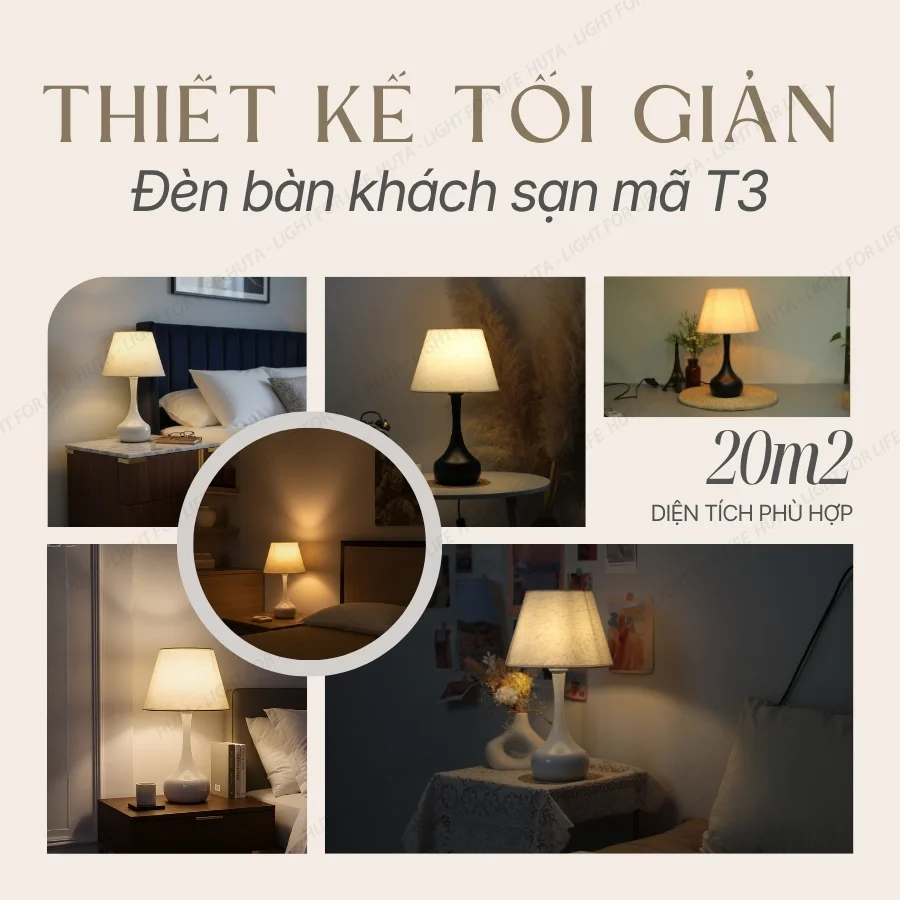 Ứng dụng của đèn ngủ để bàn khách sạn thân kim loại mã T3 và phong cách không gian