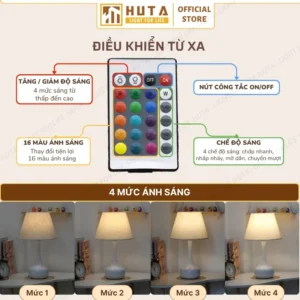 Đèn Ngủ Để Bàn Decor Khách Sạn, Tab Đầu Giường HUTA Light For Life Thân Kim Loại Mã T3