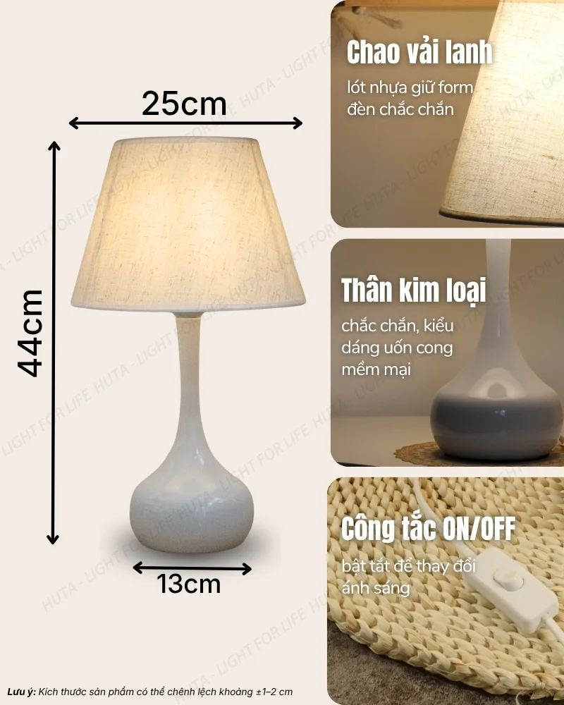 Thông số kỹ thuật chi tiết đèn ngủ để bàn thân kim loại mã T3