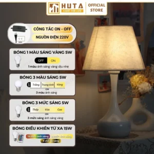 Đèn Ngủ Để Bàn Decor Khách Sạn, Tab Đầu Giường HUTA Light For Life Thân Kim Loại Mã T3