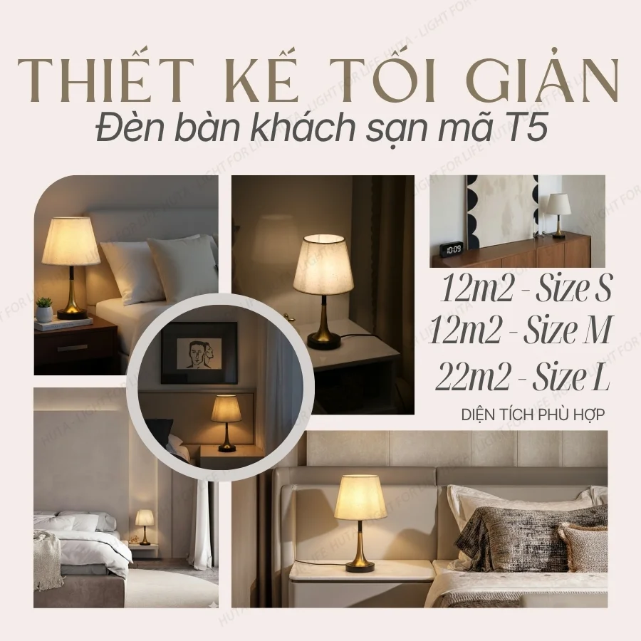 Ứng dụng của đèn ngủ để bàn khách sạn thân kim loại mã T5 và phong cách không gian