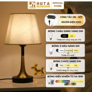 Đèn Ngủ Để Bàn Decor Khách Sạn, Tab Đầu Giường HUTA Light For Life Thân Kim Loại Mã T5