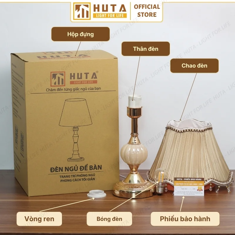 Đèn Ngủ Để Bàn Khách Sạn HUTA Light For Life Phong Cách Cổ Điển Thân Kim Loại Mã CD1