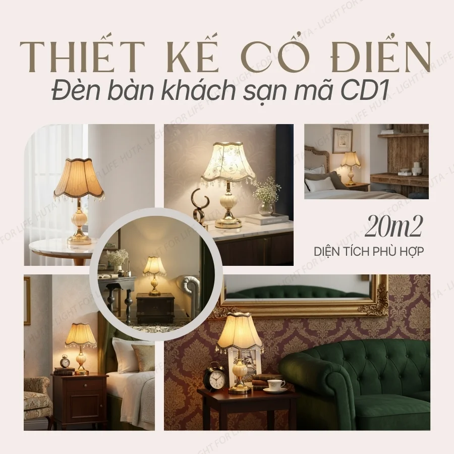 Ứng dụng của đèn ngủ để bàn khách sạn thân kim loại mã CD1 và phong cách không gian