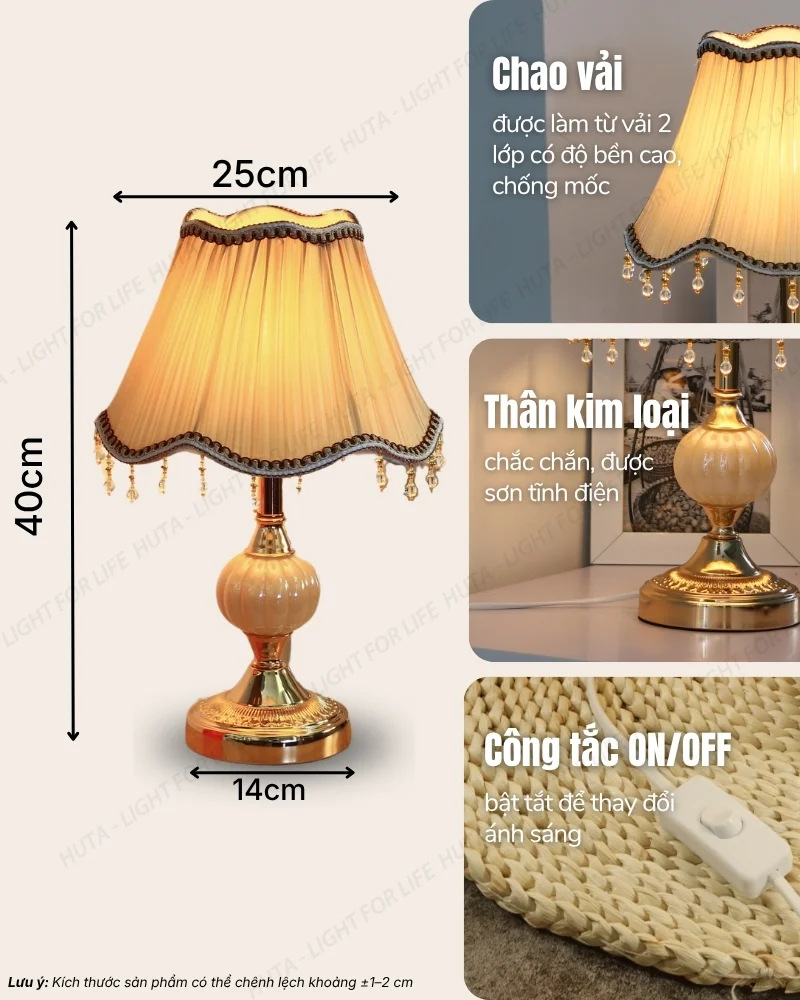 Thông số kỹ thuật chi tiết đèn ngủ để bàn thân kim loại mã CD1