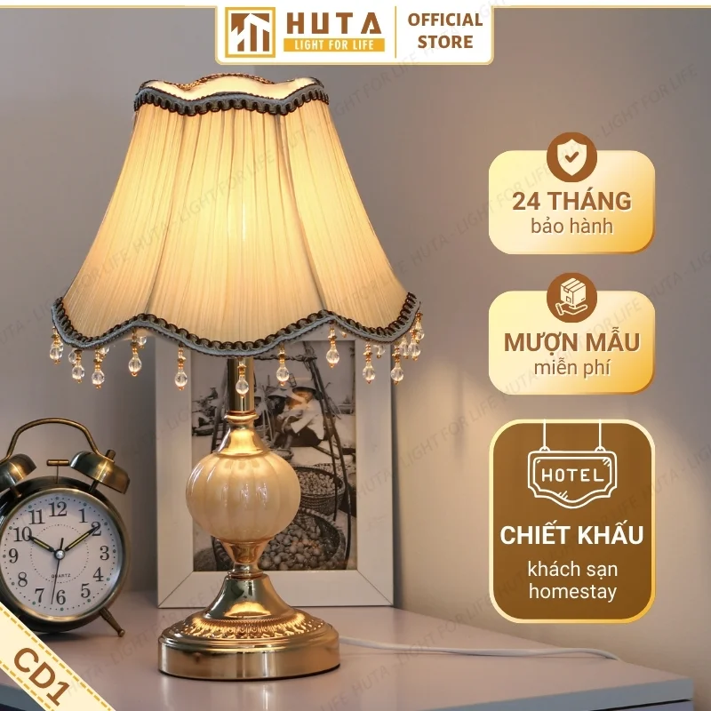 Đèn Ngủ Để Bàn Khách Sạn HUTA Light For Life Phong Cách Cổ Điển Thân Kim Loại Mã CD1