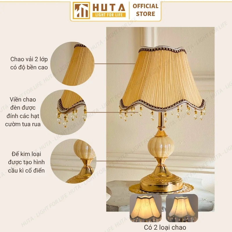 Đèn Ngủ Để Bàn Khách Sạn HUTA Light For Life Phong Cách Cổ Điển Thân Kim Loại Mã CD1