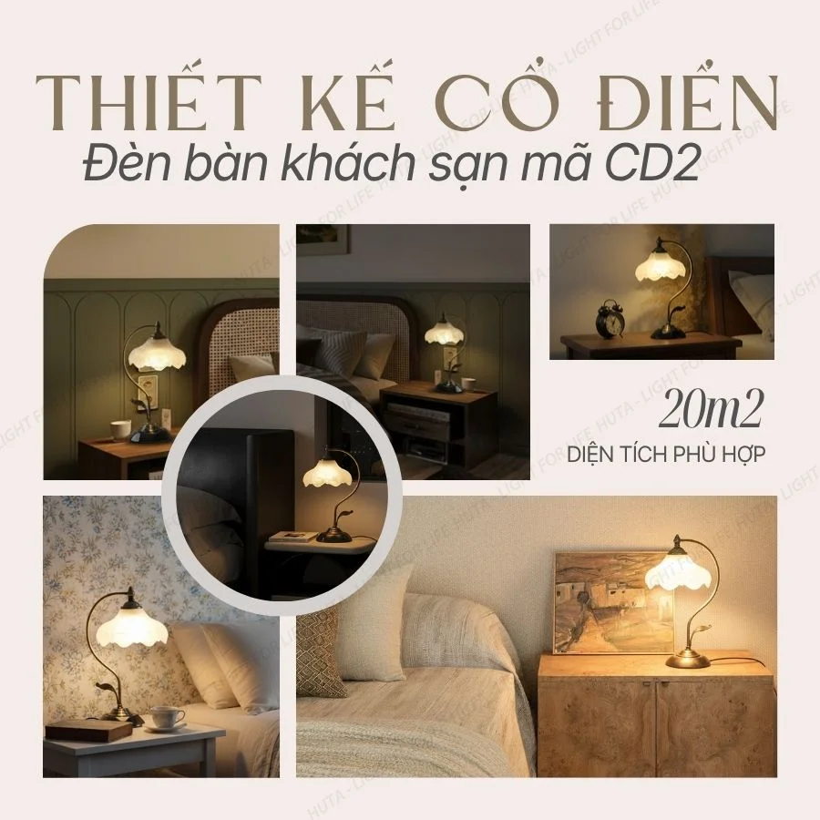 Ứng dụng của đèn ngủ để bàn khách sạn thân kim loại mã CD2 và phong cách không gian