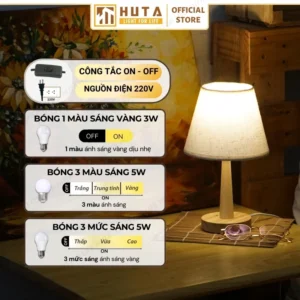 Đèn Ngủ Để Bàn Khách Sạn, Tab Đầu Giường HUTA Light For Life Phong Cách Mộc Mạc Thân Gỗ Mã G2
