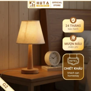 Đèn Ngủ Để Bàn Khách Sạn, Tab Đầu Giường HUTA Light For Life Phong Cách Mộc Mạc Thân Gỗ Mã G2