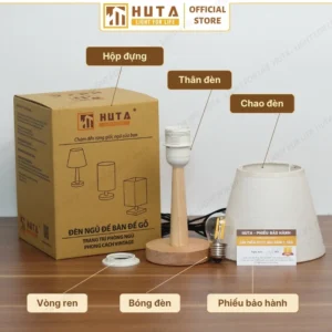 Đèn Ngủ Để Bàn Khách Sạn, Tab Đầu Giường HUTA Light For Life Phong Cách Mộc Mạc Thân Gỗ Mã G2