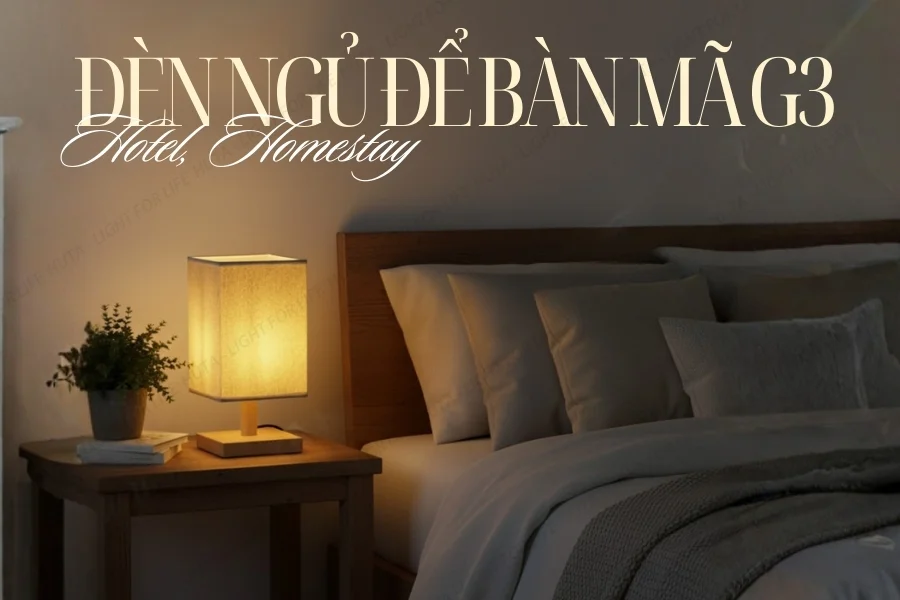 Đèn Ngủ Để Bàn Khách Sạn, Tab Đầu Giường HUTA Light For Life Phong Cách Mộc Mạc Thân Gỗ Mã G3