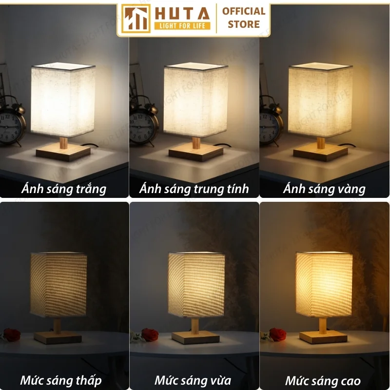 Đèn Ngủ Để Bàn Khách Sạn, Tab Đầu Giường HUTA Light For Life Phong Cách Mộc Mạc Thân Gỗ Mã G3