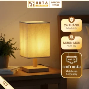Đèn Ngủ Để Bàn Khách Sạn, Tab Đầu Giường HUTA Light For Life Phong Cách Mộc Mạc Thân Gỗ Mã G3