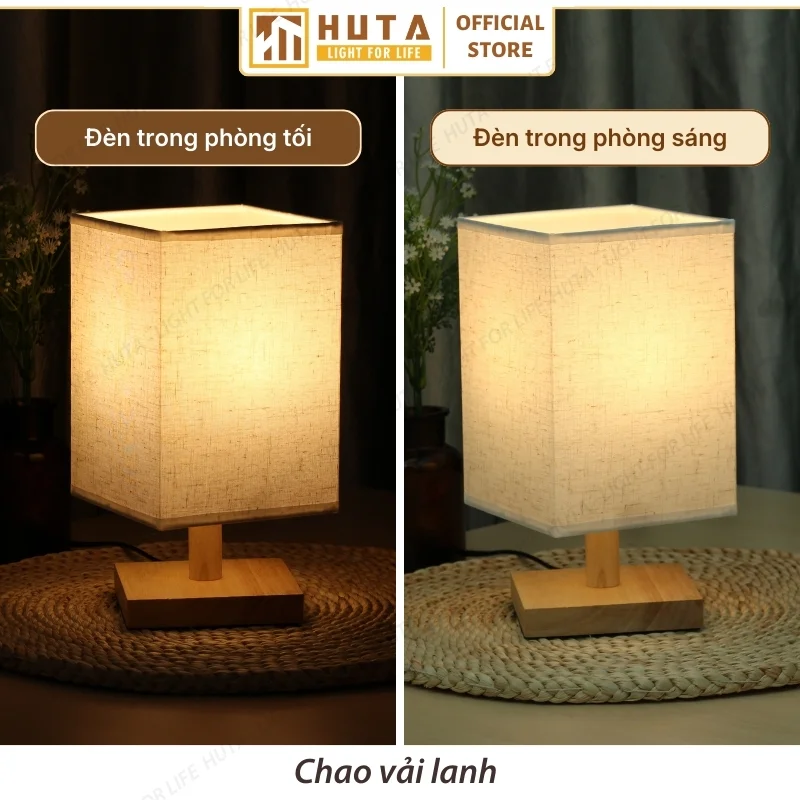 Đèn Ngủ Để Bàn Khách Sạn, Tab Đầu Giường HUTA Light For Life Phong Cách Mộc Mạc Thân Gỗ Mã G3
