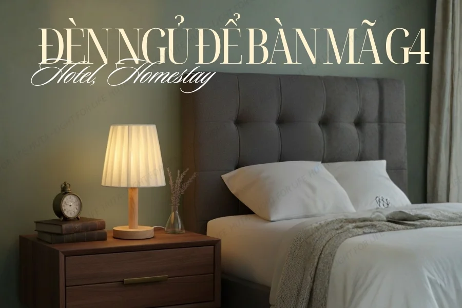 Đèn Ngủ Để Bàn Khách Sạn, Tab Đầu Giường HUTA Light For Life Phong Cách Mộc Mạc Thân Gỗ Mã G4