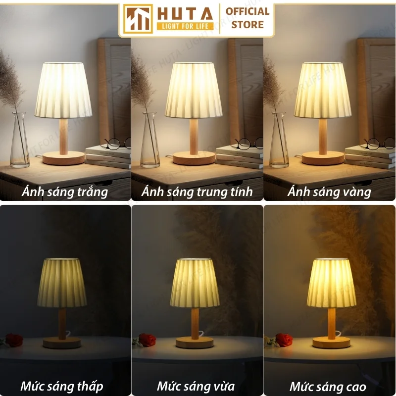 Đèn Ngủ Để Bàn Khách Sạn, Tab Đầu Giường HUTA Light For Life Phong Cách Mộc Mạc Thân Gỗ Mã G4
