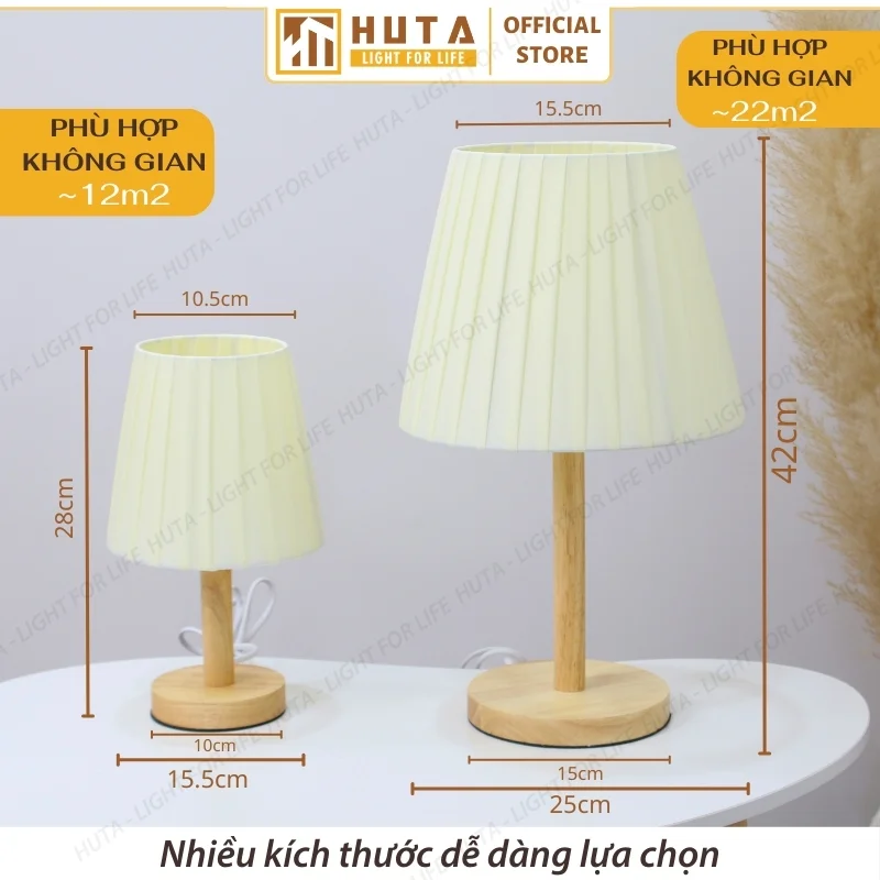 Đèn Ngủ Để Bàn Khách Sạn, Tab Đầu Giường HUTA Light For Life Phong Cách Mộc Mạc Thân Gỗ Mã G4