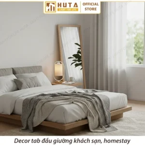Đèn Ngủ Để Bàn Khách Sạn, Tab Đầu Giường HUTA Light For Life Phong Cách Mộc Mạc Thân Gỗ Mã G6