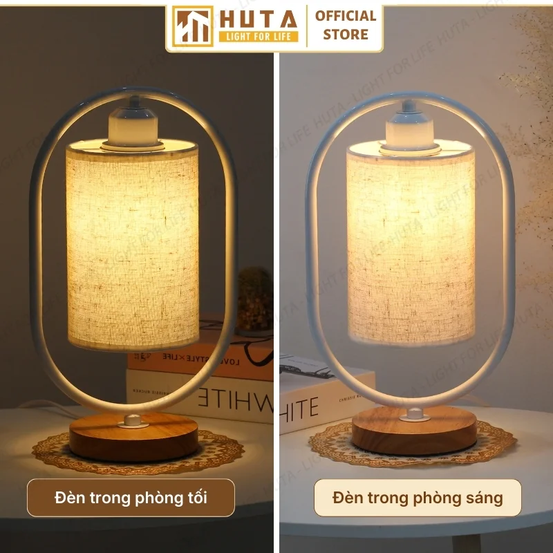 Đèn Ngủ Để Bàn Khách Sạn, Tab Đầu Giường HUTA Light For Life Phong Cách Mộc Mạc Thân Gỗ Mã G6