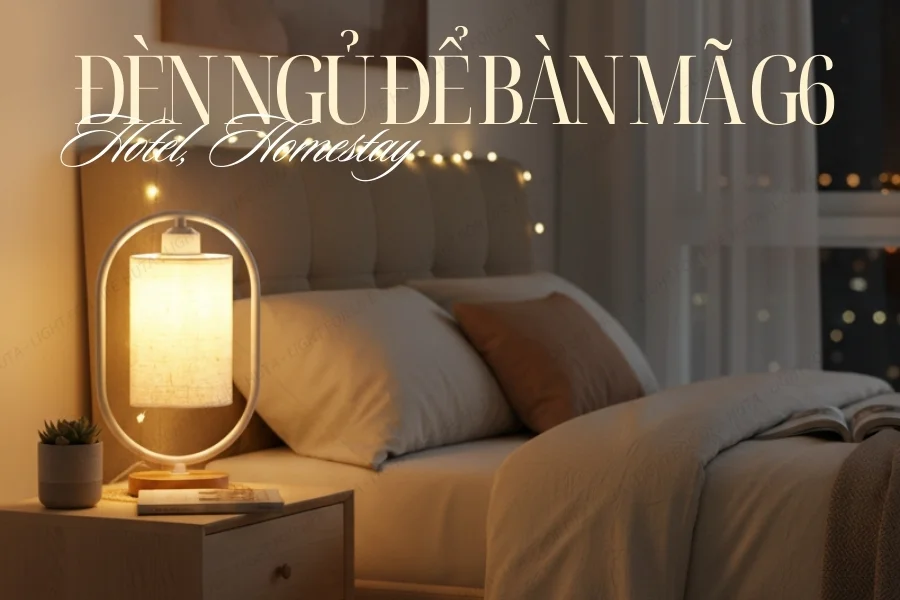 Đèn Ngủ Để Bàn Khách Sạn, Tab Đầu Giường HUTA Light For Life Phong Cách Mộc Mạc Thân Gỗ Mã G6