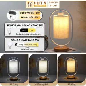Đèn Ngủ Để Bàn Khách Sạn, Tab Đầu Giường HUTA Light For Life Phong Cách Mộc Mạc Thân Gỗ Mã G6