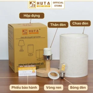 Đèn Ngủ Để Bàn Khách Sạn, Tab Đầu Giường HUTA Light For Life Phong Cách Vintage Thân Gỗ Mã G1