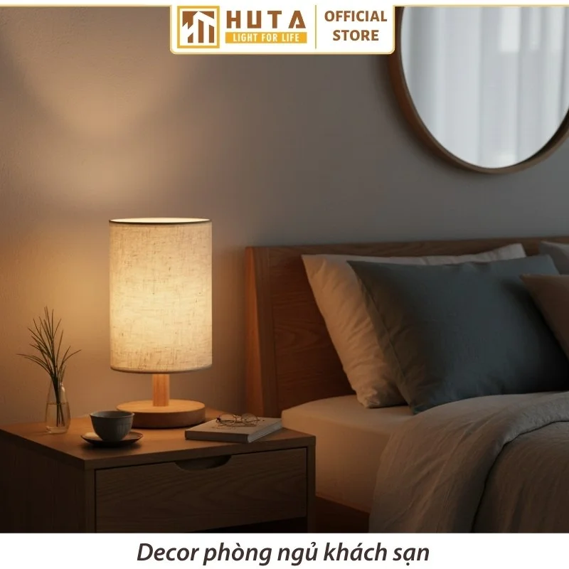 Đèn Ngủ Để Bàn Khách Sạn, Tab Đầu Giường HUTA Light For Life Phong Cách Vintage Thân Gỗ Mã G1