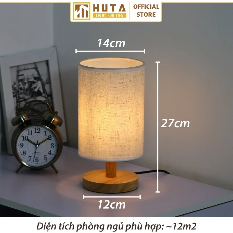 Đèn Ngủ Để Bàn Khách Sạn, Tab Đầu Giường HUTA Light For Life Phong Cách Vintage Thân Gỗ Mã G1