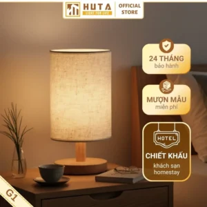 Đèn Ngủ Để Bàn Khách Sạn, Tab Đầu Giường HUTA Light For Life Phong Cách Vintage Thân Gỗ Mã G1