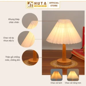 Đèn Ngủ Để Bàn Khách Sạn, Tab Đầu Giường HUTA Light For Life Phong Cách Vintage Thân Gỗ Mã G5