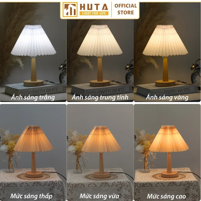Đèn Ngủ Để Bàn Khách Sạn, Tab Đầu Giường HUTA Light For Life Phong Cách Vintage Thân Gỗ Mã G5